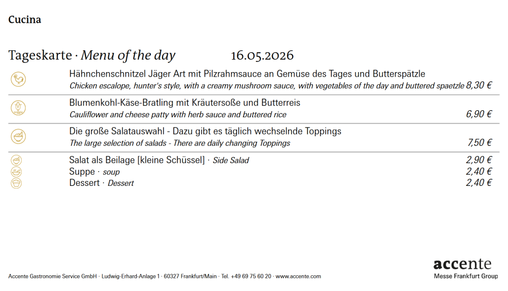 Unsere Tageskarte für Samstag, 16.05.2026