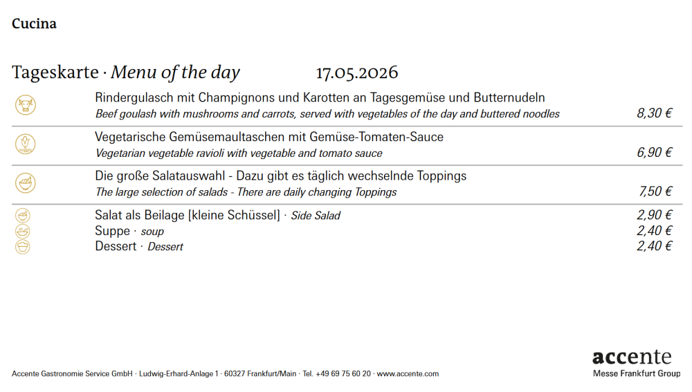 Unsere Tageskarte für Sonntag, 17.05.2026