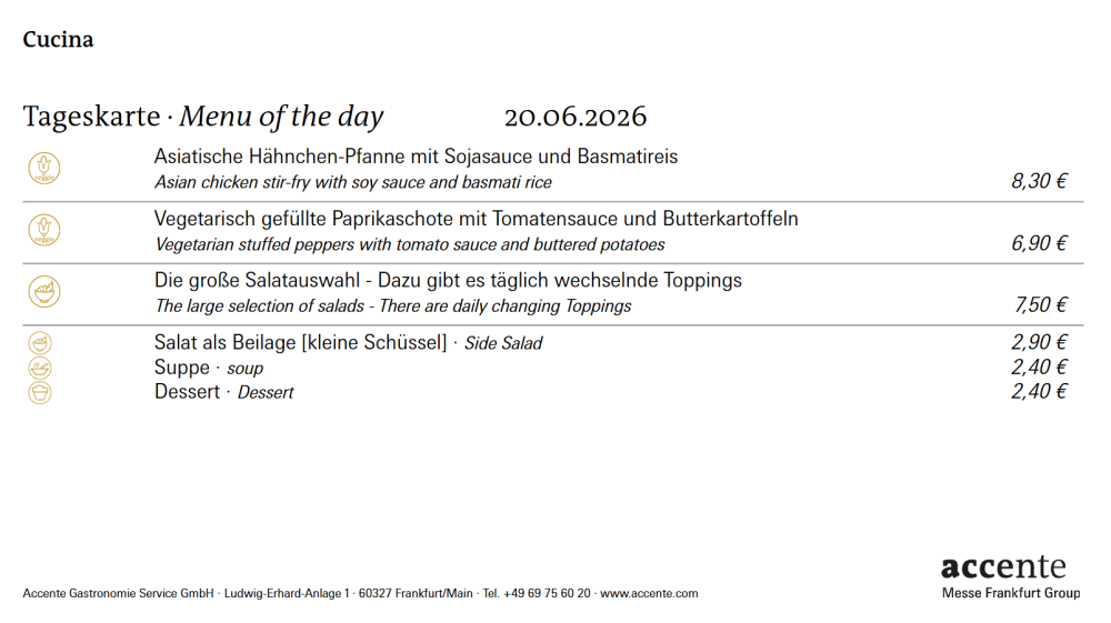 Our menu for Saturday, 20-06-2026