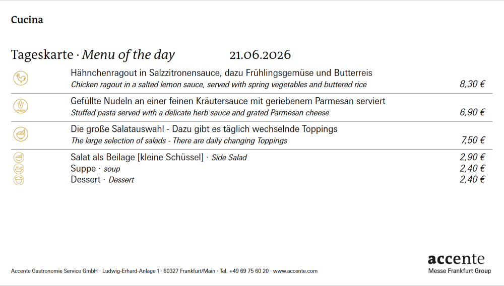 Our menu for Sunday, 21-06-2026