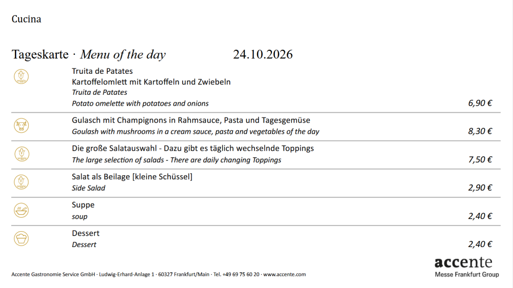 Unsere Tageskarte für Samstag, 24.10.2026