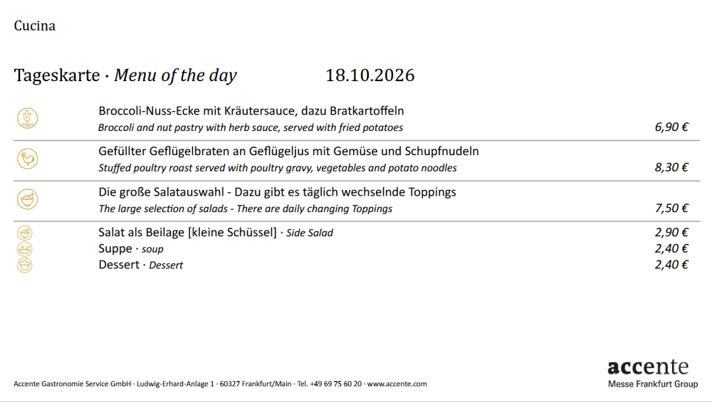 Unsere Tageskarte für Sonntag, 25.10.2026